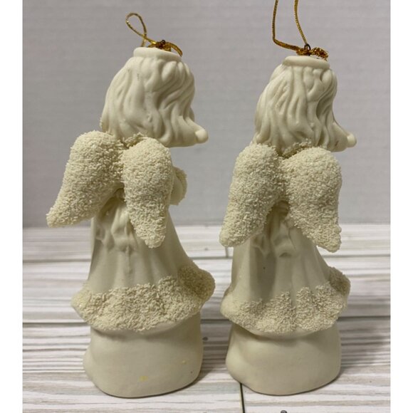 Vintage Angel Figurines Set Of 2 Ceramic Christmas Ornaments Flute & Harp Jade - Picture 3 of 7
